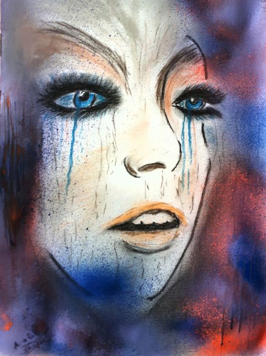 Drawing titled "Le regard effrayer" by Nicole De Pauw, Original Artwork, Pastel