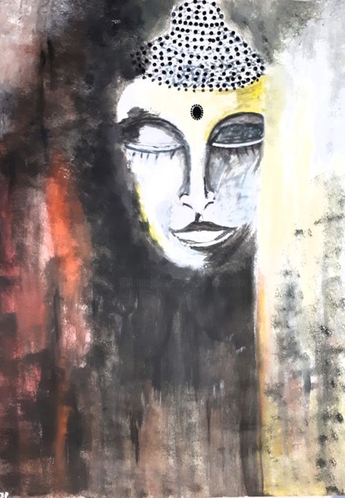 Painting titled "Le Boudha porte bon…" by Nicole De Pauw, Original Artwork, Acrylic