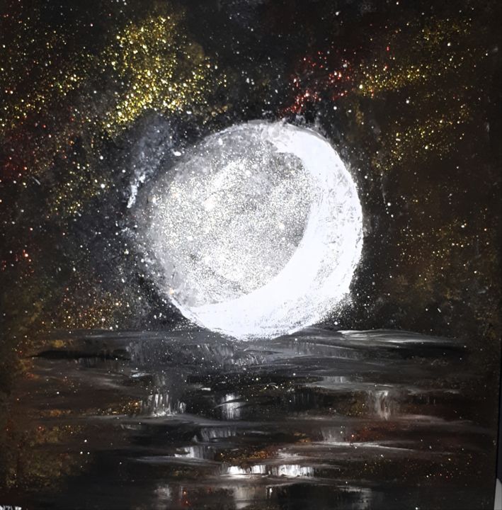 Pittura intitolato "La lune entouré d'é…" da Nicole De Pauw, Opera d'arte originale, Acrilico