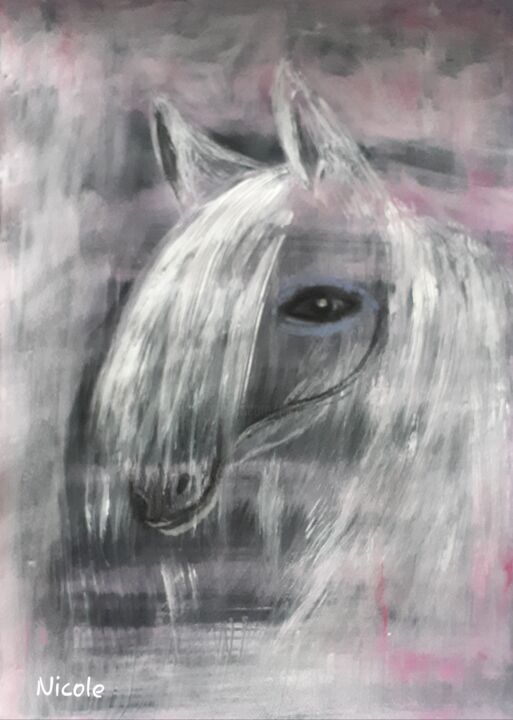 Malerei mit dem Titel "Le cheval et sa bel…" von Nicole De Pauw, Original-Kunstwerk, Acryl