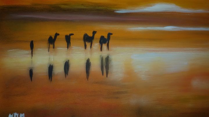 Картина под названием "Le désert du Sahara" - Nicole De Pauw, Подлинное произведение искусства, Пастель