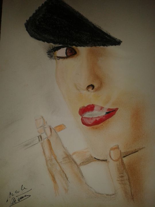 Drawing titled "La femme a la cigar…" by Nicole De Pauw, Original Artwork, Marker