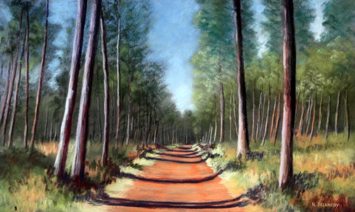 Painting titled "Ballade en forêt la…" by Nicole Delanchy, Original Artwork, Pastel