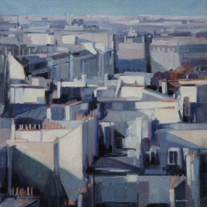 Painting titled "Les gris de Paris 2…" by Nicole Elkon, Original Artwork, Oil