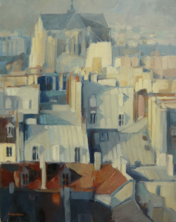 Painting titled "Les gris de Paris 2…" by Nicole Elkon, Original Artwork, Oil