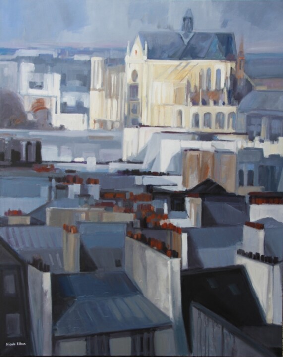 Pintura titulada "les gris de Paris 5…" por Nicole Elkon, Obra de arte original, Oleo Montado en Bastidor de camilla de made…