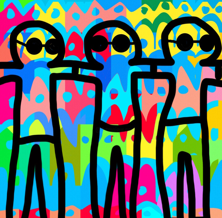 Arte digital titulada "3 copains en T-shir…" por Nicole Gix, Obra de arte original, Pintura Digital