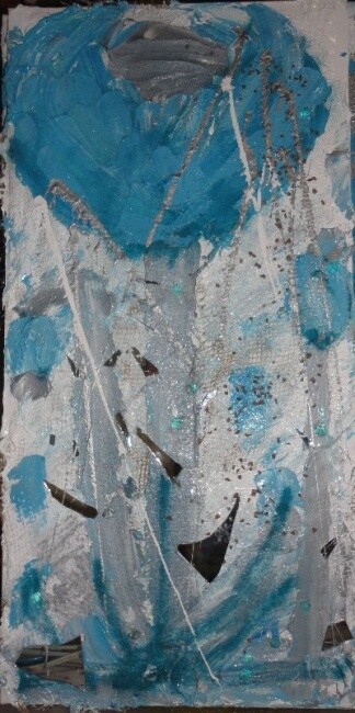 Painting titled "PAVOT TURQUOISE" by Nicole Hebert, Original Artwork, Oil