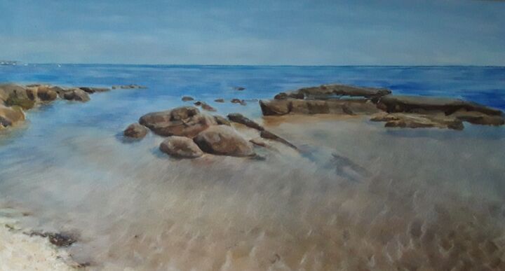 Peinture intitulée "La mer à Kérity." par Nicole Hittema-Martineau, Œuvre d'art originale, Aquarelle