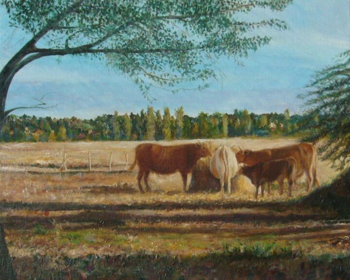 Pittura intitolato "Vaches.Peinture ori…" da Nicole Hittema-Martineau, Opera d'arte originale