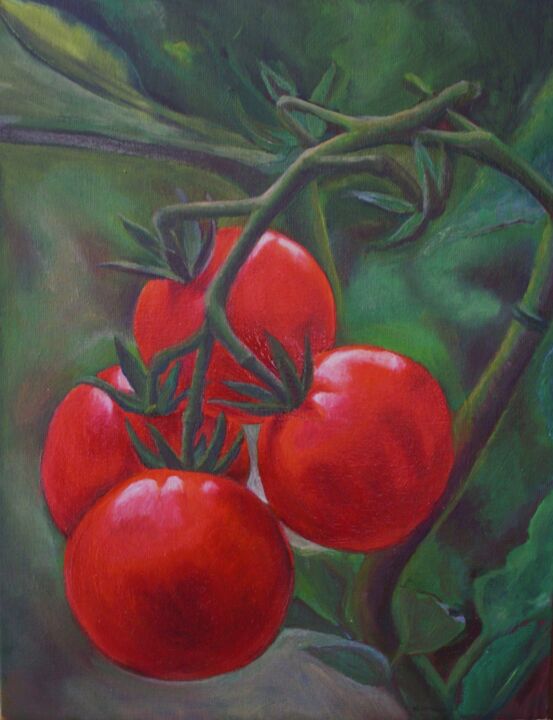 Painting titled "Pied de tomates." by Nicole Hittema-Martineau, Original Artwork