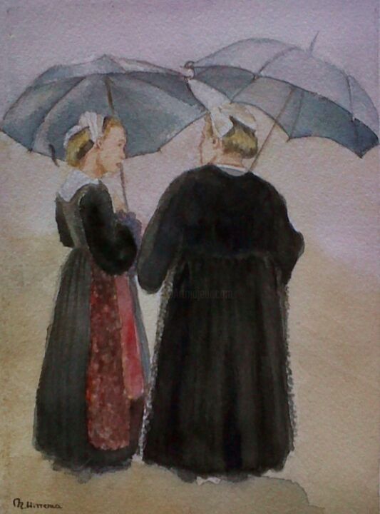 Painting titled "Les Bretonnes." by Nicole Hittema-Martineau, Original Artwork, Watercolor