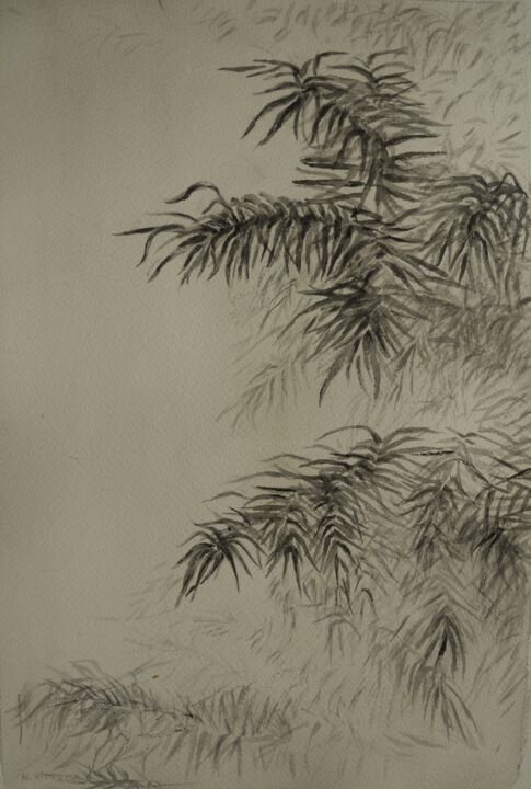 Peinture intitulée "Les bambous" par Nicole Hittema-Martineau, Œuvre d'art originale, Conté