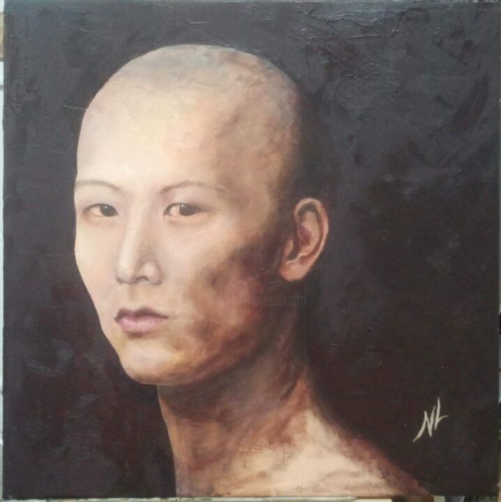 Painting titled "HOMME ASIATIQUE" by Nicole Lavigne, Original Artwork, Oil