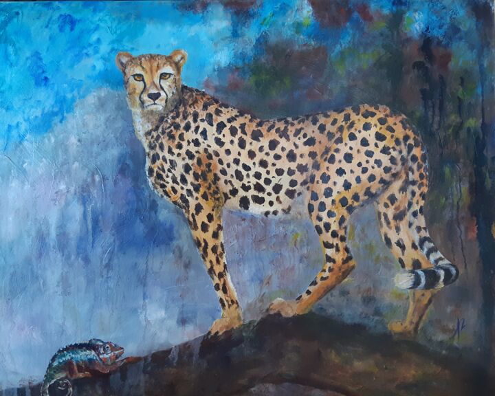 Schilderij getiteld "GUEPARD" door Nicole Lavigne, Origineel Kunstwerk, Olie