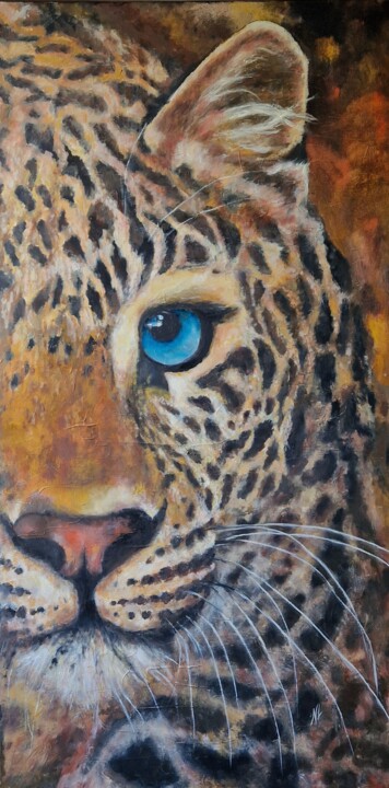 Painting titled "LEOPARD" by Nicole Lavigne, Original Artwork, Oil