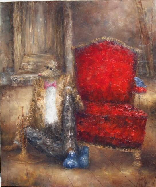 Pintura titulada "fauteuil rouge" por Nicole Pfund Nicolepfund Com, Obra de arte original