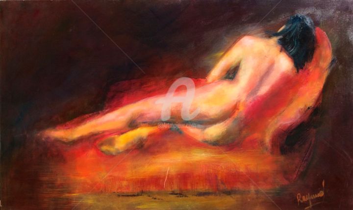Peinture intitulée "sieste-sur-sofa.jpg" par Nicole Reynaud, Œuvre d'art originale