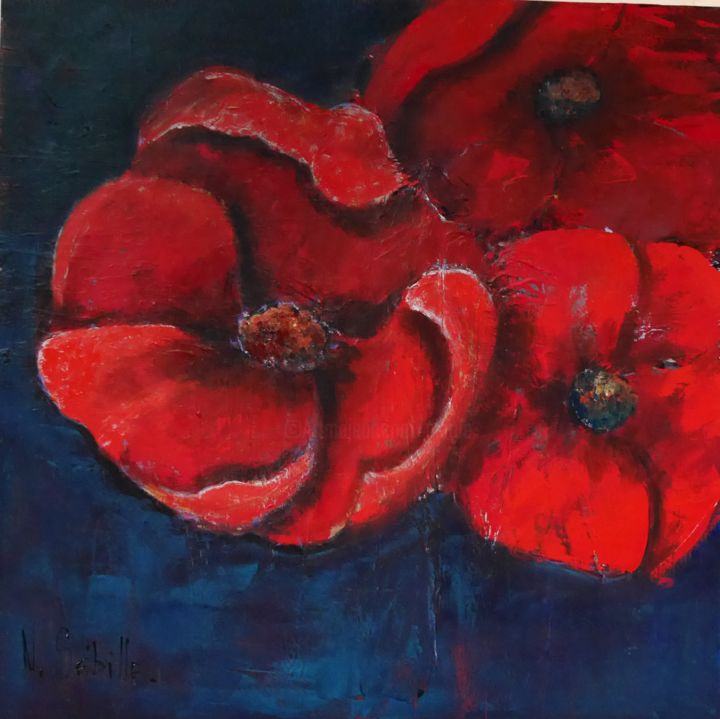 Peinture intitulée "rouge-sur-fond-120x…" par Nicole Sebille, Œuvre d'art originale
