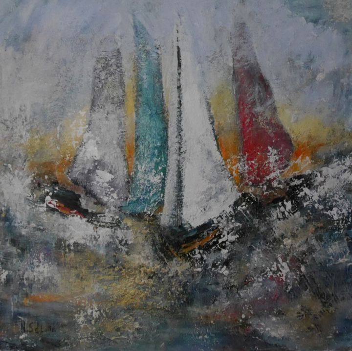 Peinture intitulée "promenade-en-mer-10…" par Nicole Sebille, Œuvre d'art originale