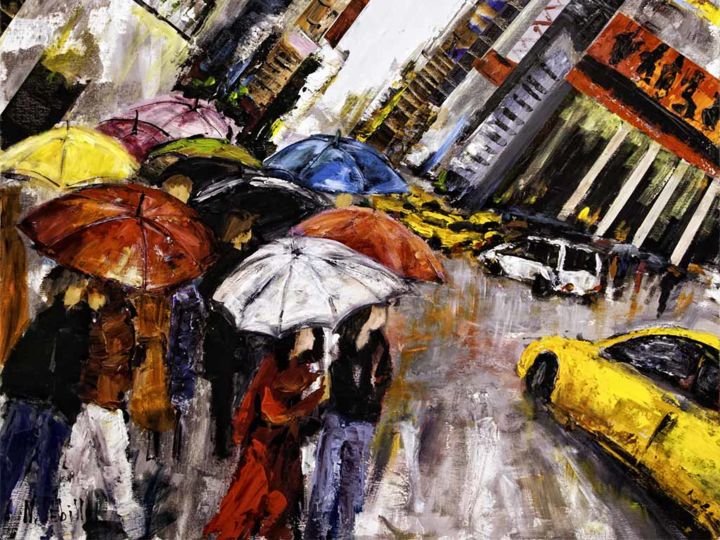 Peinture intitulée "les-parapluies-a-ne…" par Nicole Sebille, Œuvre d'art originale
