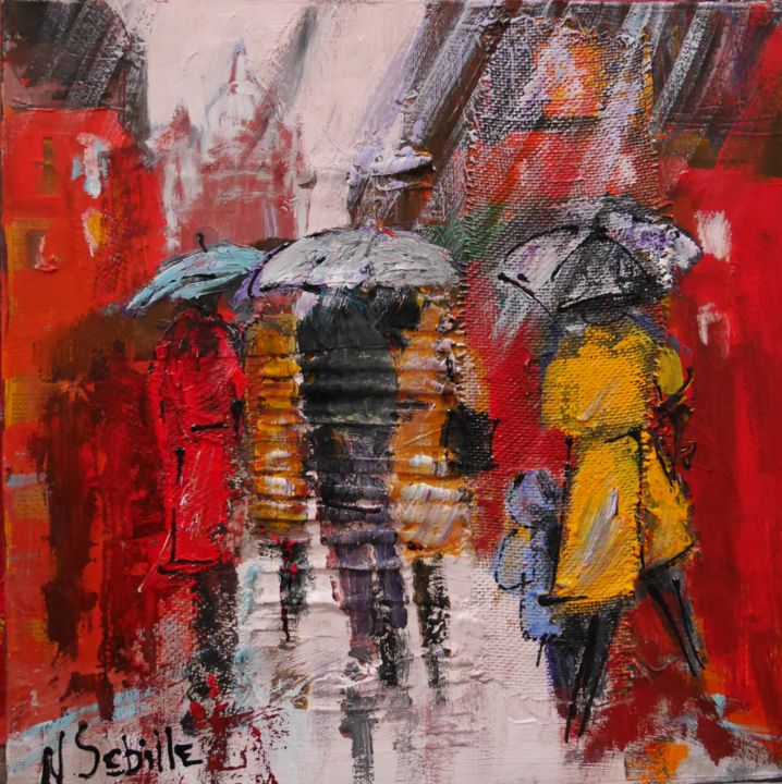 Pintura intitulada "sous la pluie 30x30" por Nicole Sebille, Obras de arte originais, Acrílico