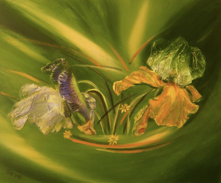 Malerei mit dem Titel "La danse des iris" von Nicole Severini (SEVE), Original-Kunstwerk, Acryl Auf Keilrahmen aus Holz mont…