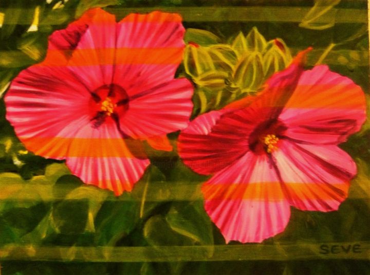 Painting titled "L'hibiscus" by Nicole Severini (SEVE), Original Artwork, Acrylic