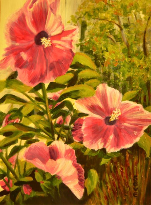 Peinture intitulée "Les hibiscus" par Nicole Severini (SEVE), Œuvre d'art originale, Acrylique