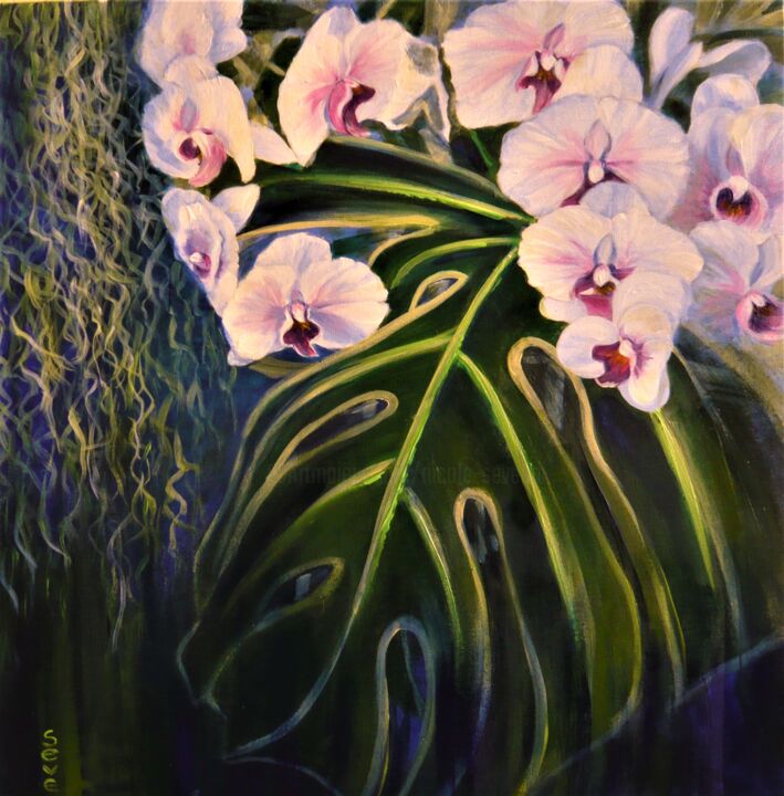 Painting titled "Composition florale…" by Nicole Severini (SEVE), Original Artwork, Acrylic Mounted on Wood Stretcher frame