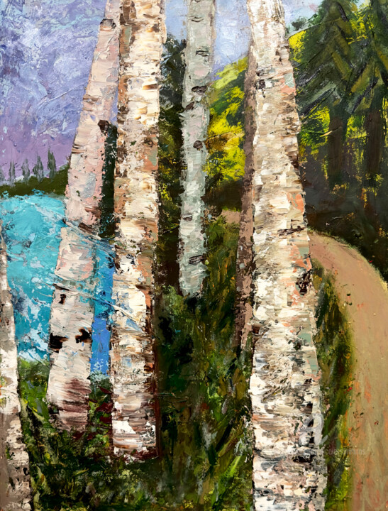 Painting titled "Colorado Birches" by Nicole Simmons, Original Artwork, Acrylic