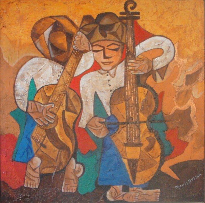 Painting titled "Músicos 2" by Nicole Sivam (nicolesivam), Original Artwork, Oil