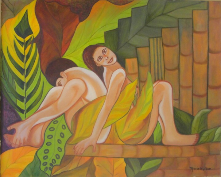 Painting titled "Pareja de Espalda" by Nicole Sivam (nicolesivam), Original Artwork, Oil