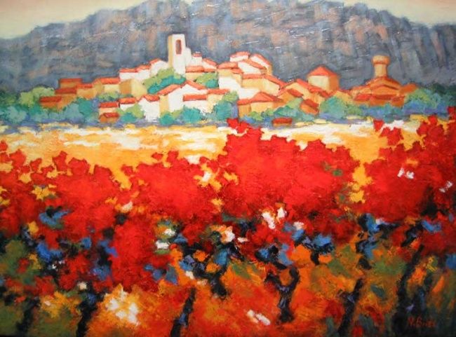 Peinture intitulée "AUTOMNE A POURRIERES" par Nicole Biles, Œuvre d'art originale, Huile