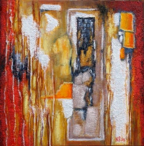 Painting titled "LA PORTE OUBLIEE" by Nicole Biles, Original Artwork, Oil