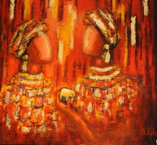 Painting titled "LES AFRICAINES" by Nicole Biles, Original Artwork
