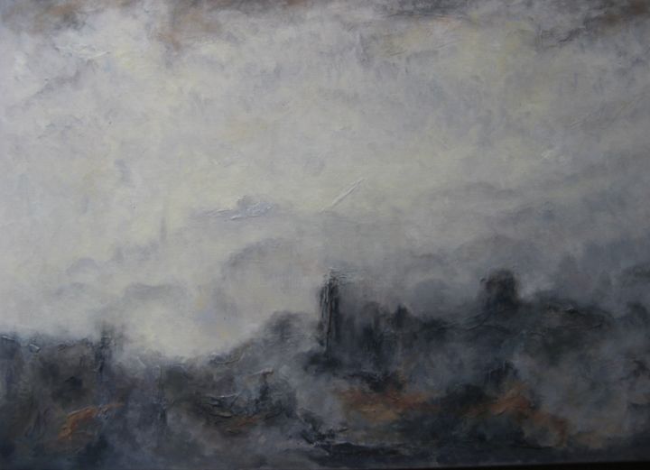 Painting titled "Brume sur la Toscane" by Nicole Serres, Original Artwork, Oil