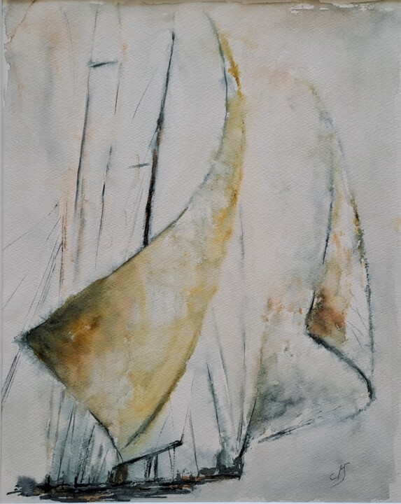 Painting titled "Voile" by Nicole Serres, Original Artwork, Watercolor Mounted on Cardboard