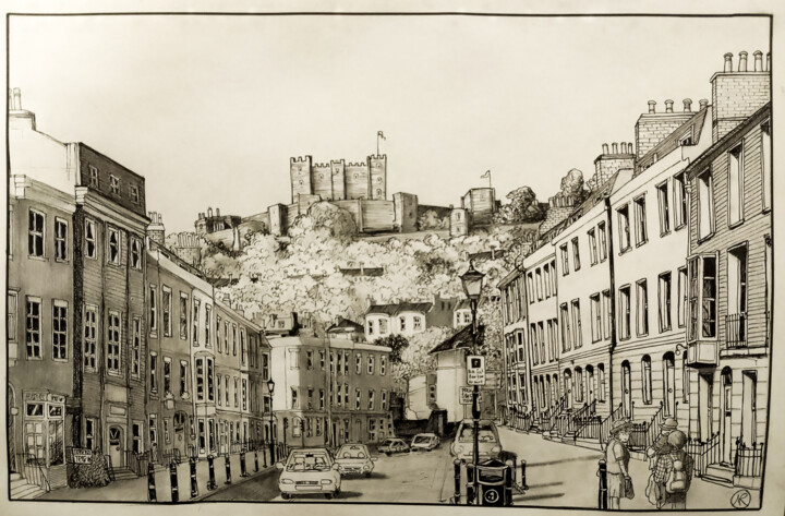 Disegno intitolato "Castle Street, Dover" da Nicoletta Raineri, Opera d'arte originale, Inchiostro