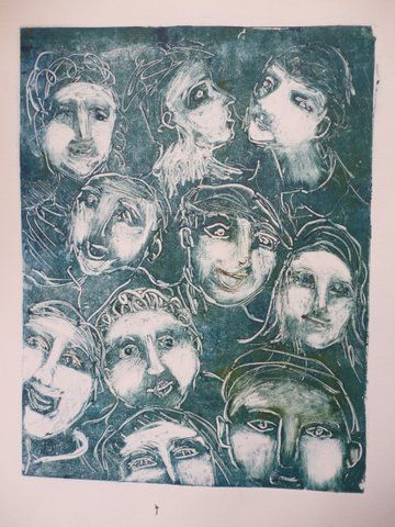 Peinture intitulée "des visages monotyp…" par Nicolle Tardif, Œuvre d'art originale, Huile