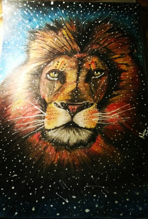 Disegno intitolato "fantastic lion" da Nicolo Safina, Opera d'arte originale, Matite colorate