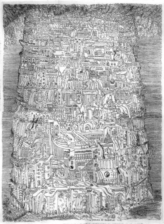 Disegno intitolato "Torre di Babele, ac…" da Nicolò D'Alessandro, Opera d'arte originale