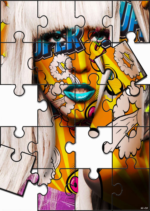 Arte digitale intitolato "Lady Gaga" da Ni Co Pop Art, Opera d'arte originale, Fotomontaggio