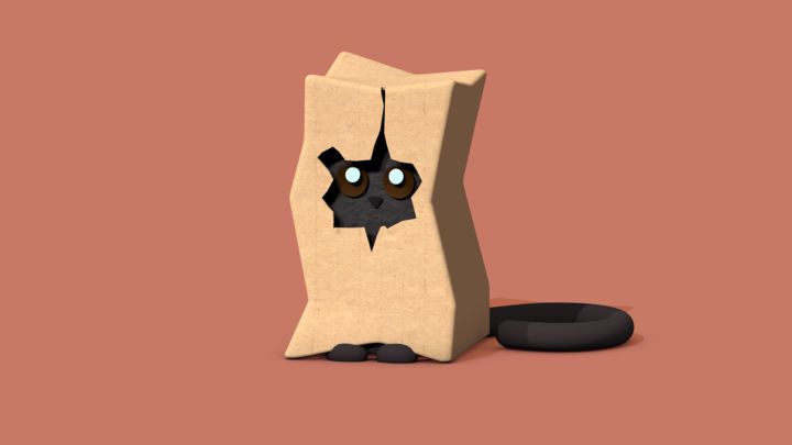 Digitale Kunst mit dem Titel "Cat in Box" von Nico Krohn, Original-Kunstwerk, 3D Modellierung