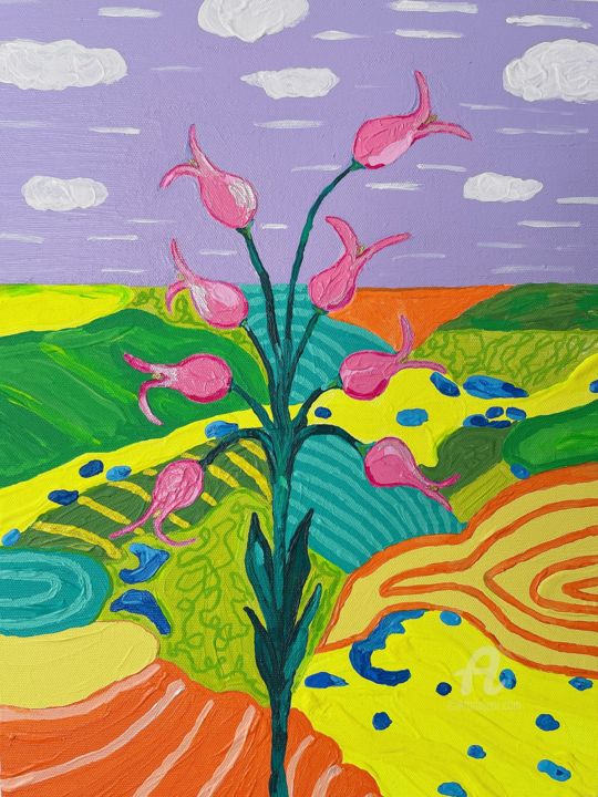 Peinture intitulée "Pinka’s Tulips" par Nida Acun, Œuvre d'art originale, Acrylique