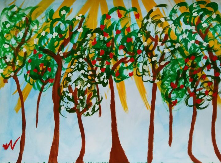 Painting titled "Grove" by Nidhi Sharma, Original Artwork, Acrylic
