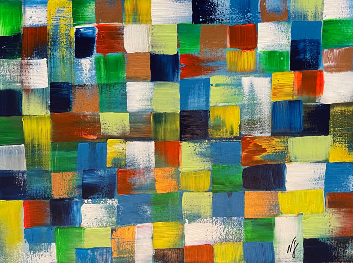 Картина под названием "Squares" - Nídia Ferreira Borges, Подлинное произведение искусства, Акрил