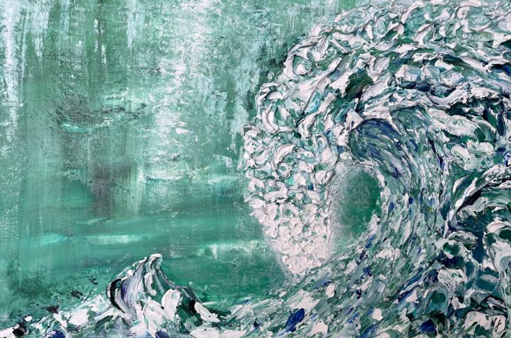 Painting titled "Ocean wave" by Nídia Ferreira Borges, Original Artwork, Acrylic