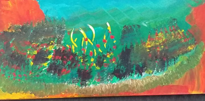 Painting titled "Paysage" by Marie Saelle Sinimale, Original Artwork, Acrylic