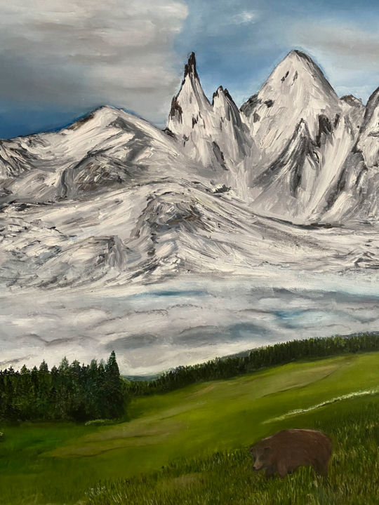 Картина под названием "Медведь и горы" - Ira Gai, Подлинное произведение искусства, Масло